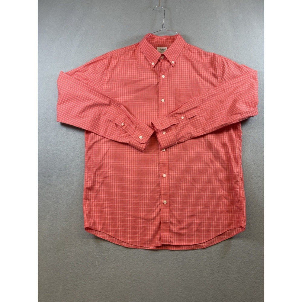 L.L.Bean Slightly‎ Fitted Button Down Shirt Men's Large Check Plaid 100% Cotton